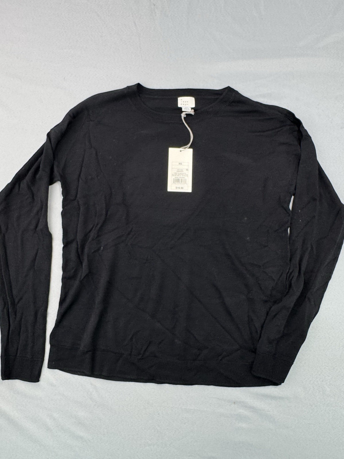 A New Day Long Sleeve T-Shirt Womens Sze XS Black Acrylic Rayon Stretch Thin NEW