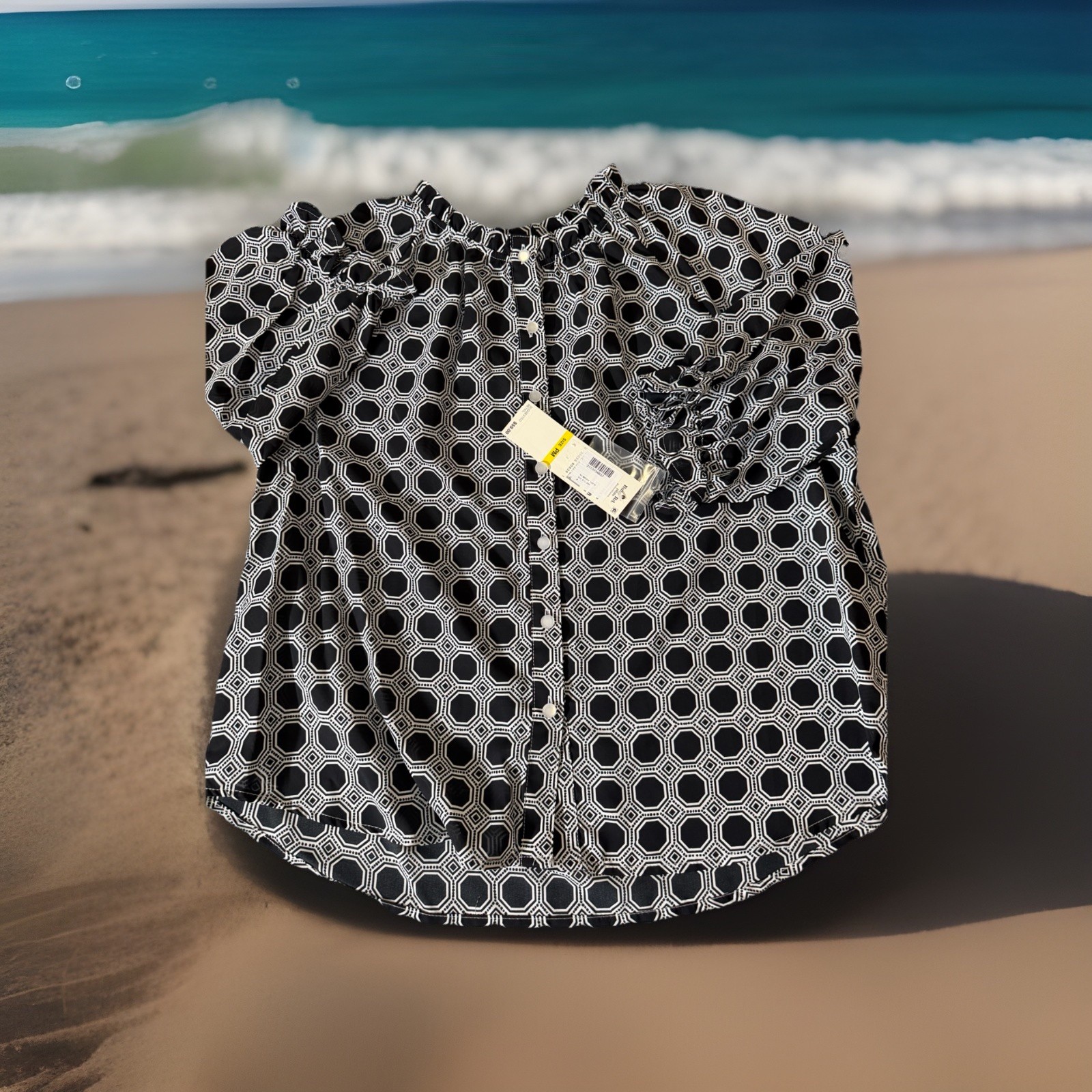 Rubi Rd.Women Top Blouse Size Pm Polyster RN#107680 Black White