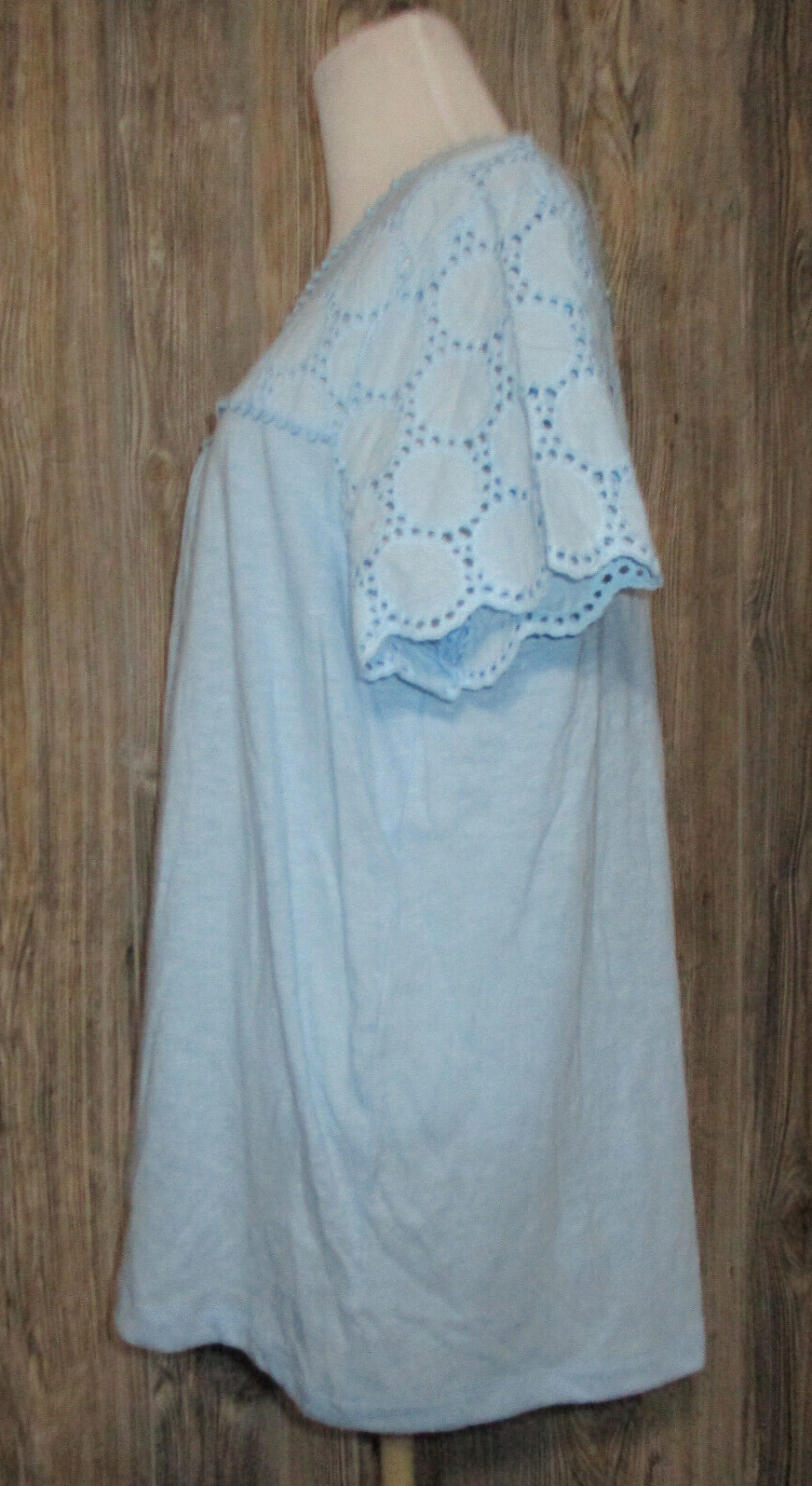 New NorthCrest Womens Sx XL Blue Short Slv Top Eyelet Classic Casual Spring