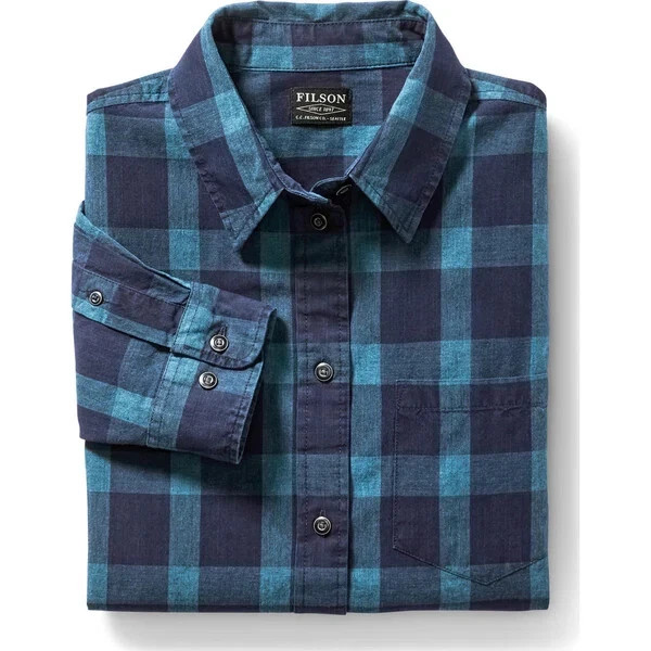 Womens Filson Hyland Shirt Indigo Teal Navy Check XS Cotton NWT