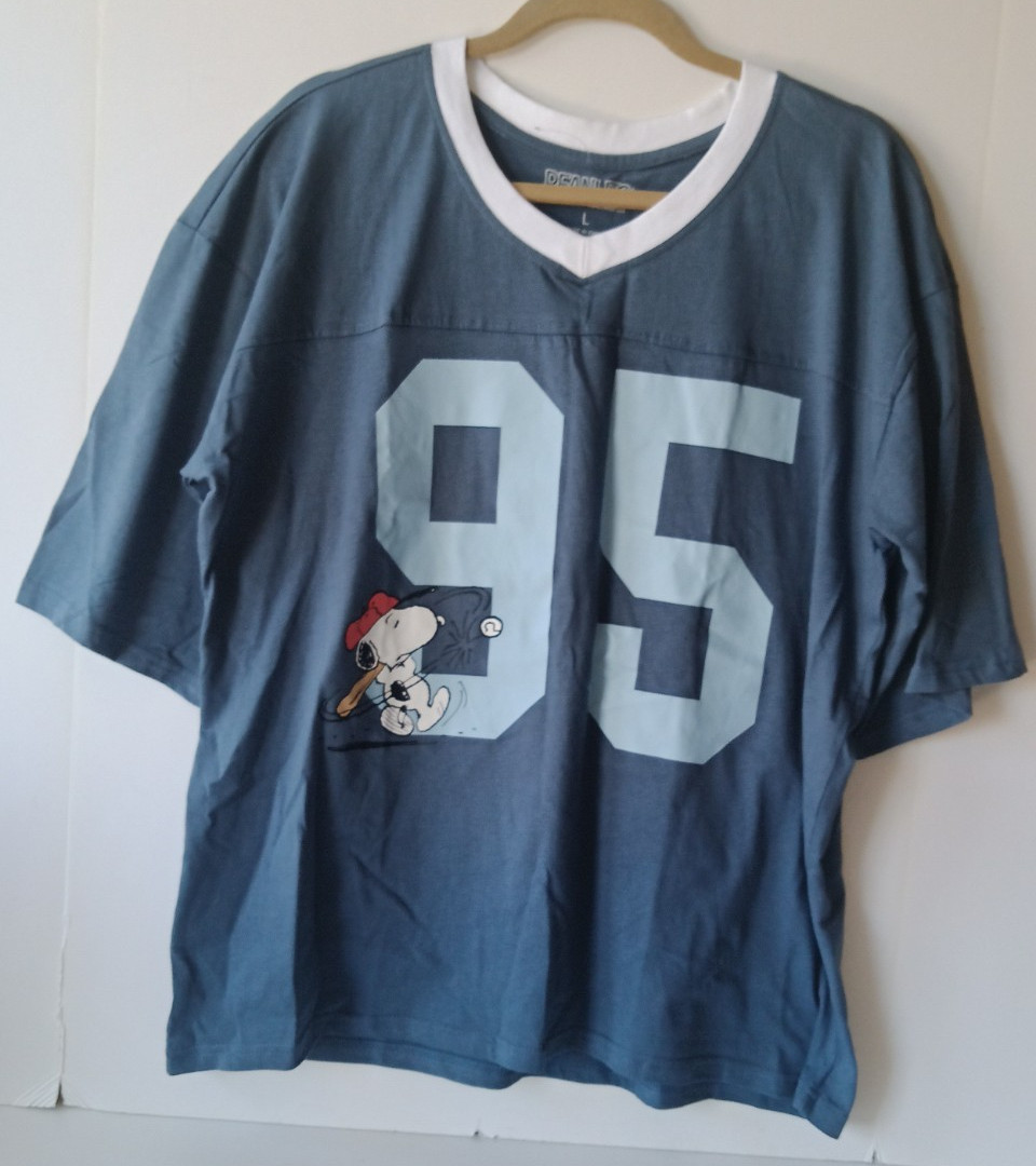 PEANUTS Official Snoopy Slate Blue 100% Cotton Baseball Club Jersey Large NWOT