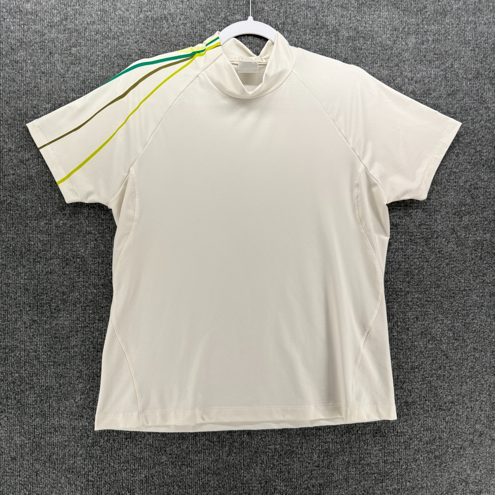 Nike Golf Top Womens L White Striped Mock Neck Short Sleeve Performance Tennis