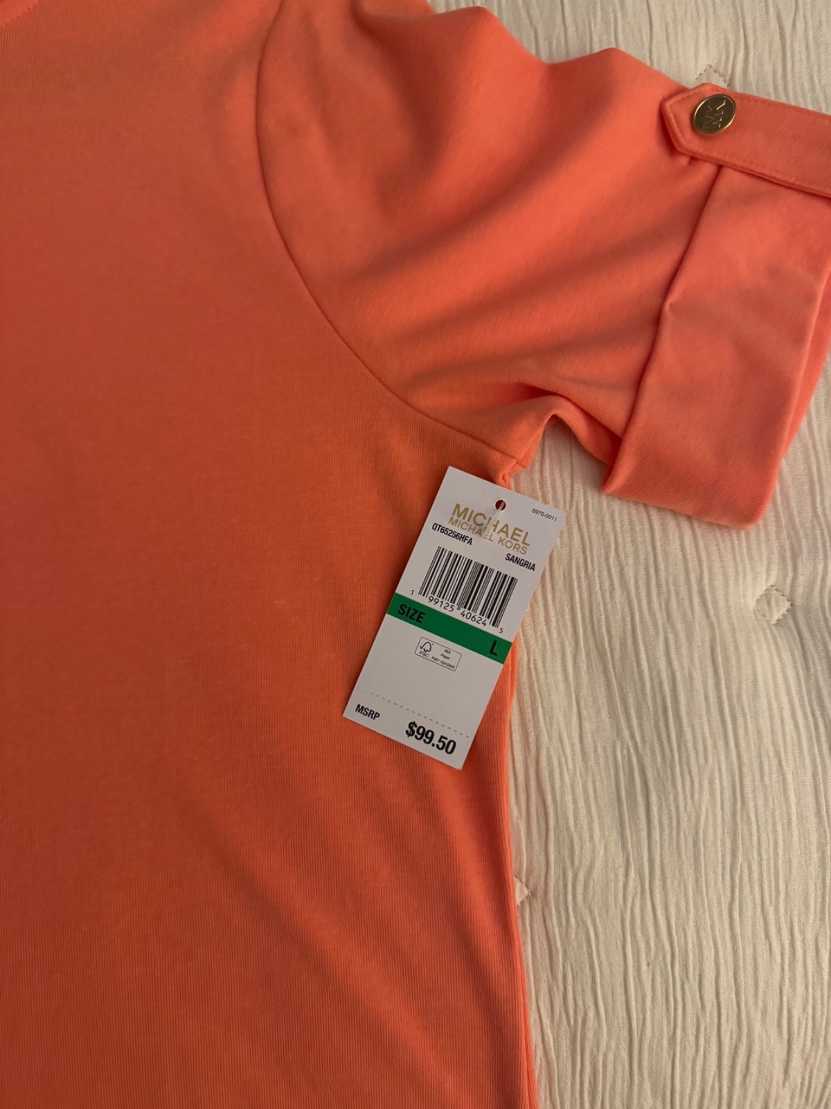 Michael Kors Short Sleeve Top Size L in Coral. NWT