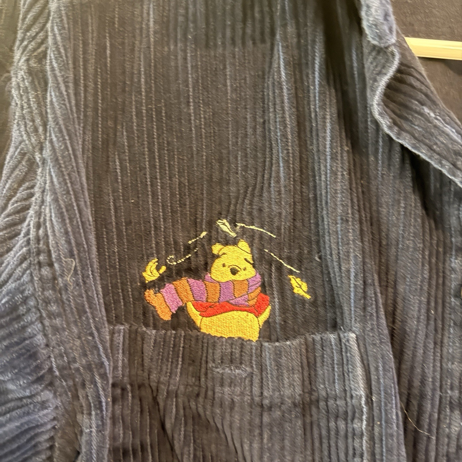 Vintage 90s Embroidered POOH Disney Long Sleeve Button Top Sz m Corduroy Blue