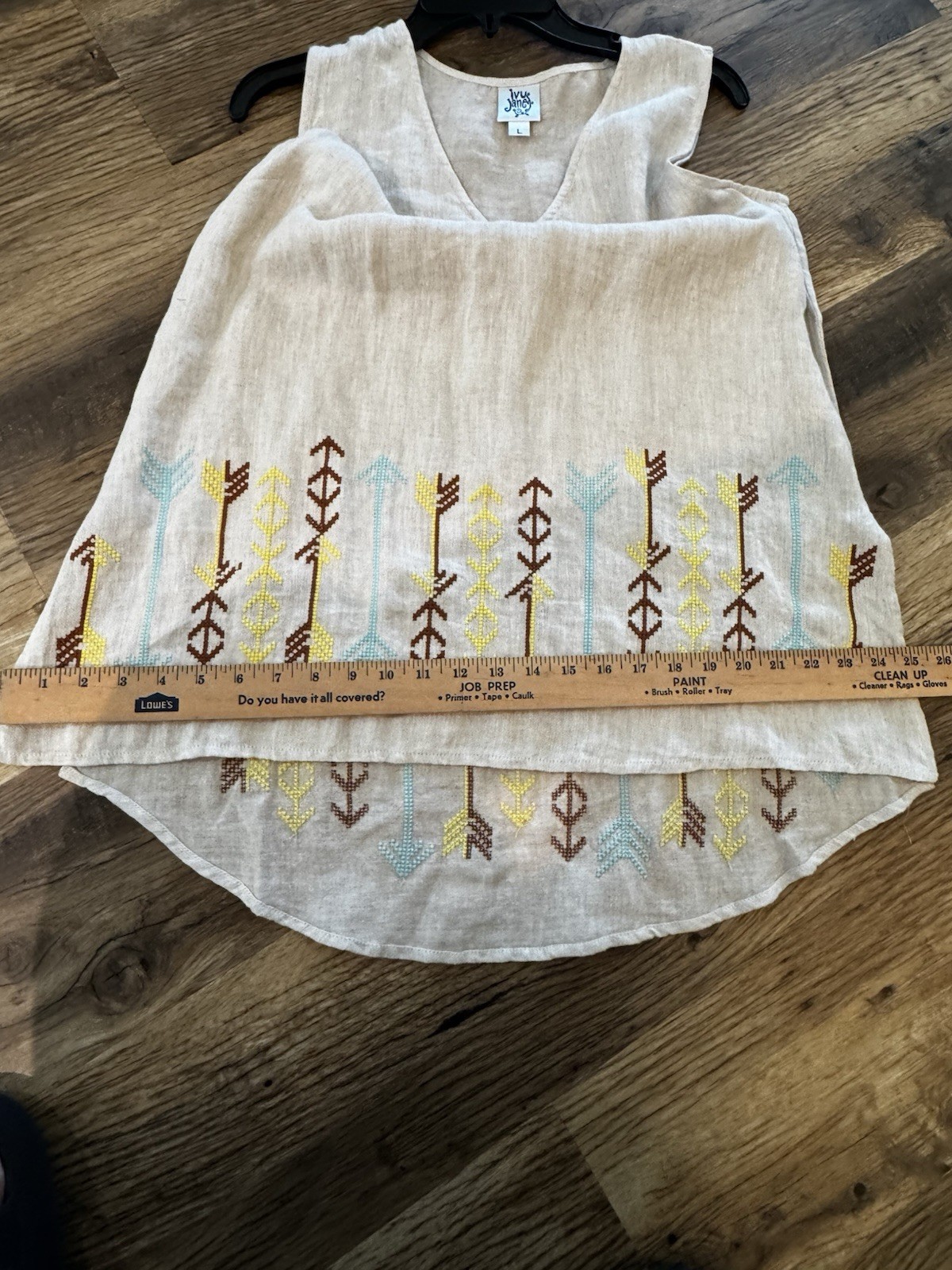 linen top Shirt Ivy Jane featuring relaxed high-low boho embroidered hemline