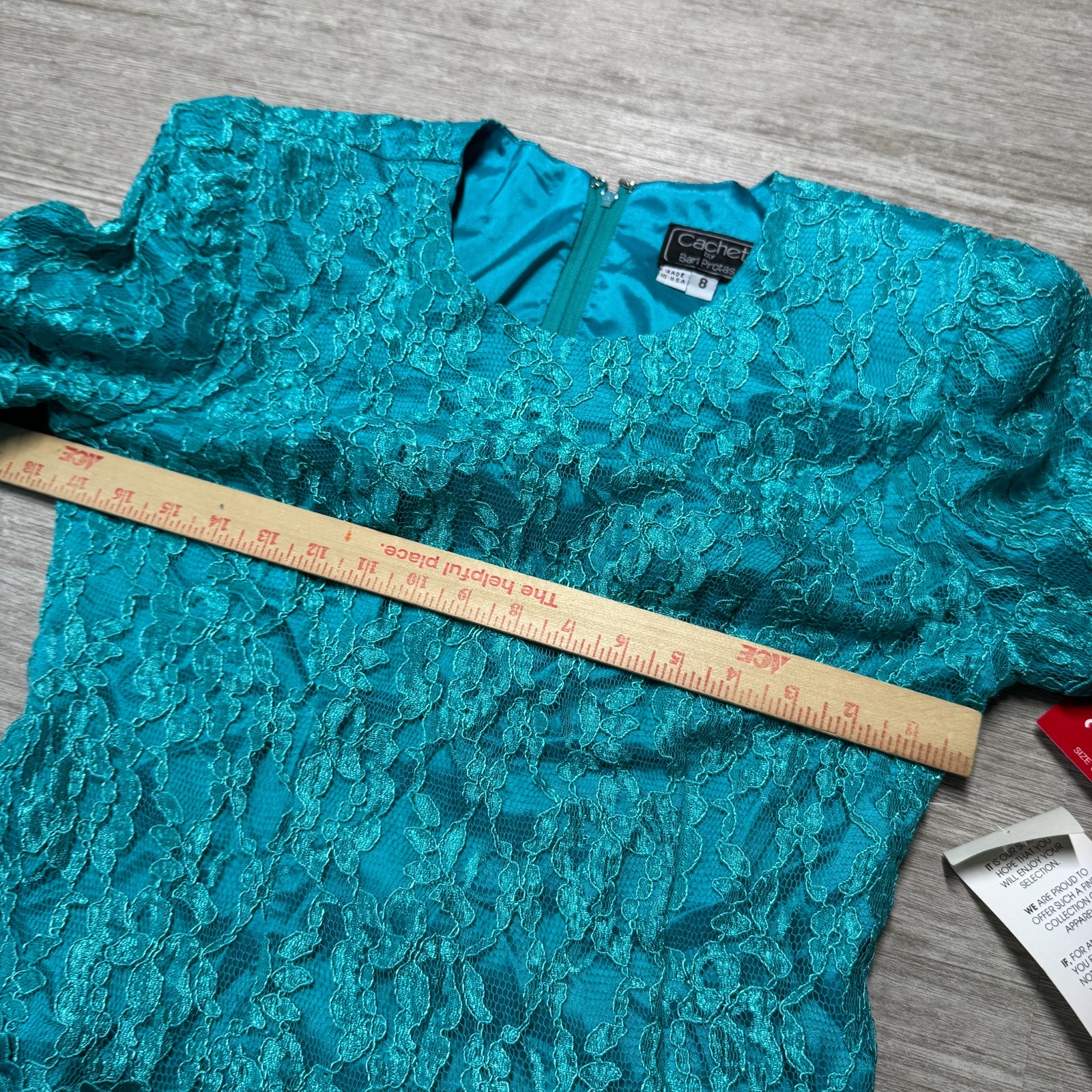 VTG Cachet Bari Protas 80s Lace Overlay Blouse Top 8 NWT USA Turquoise Back Zip