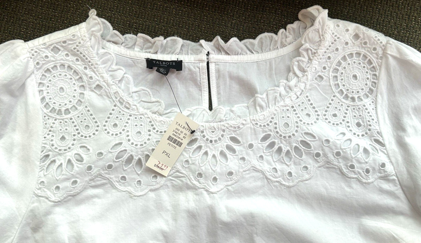 NWT Talbots White Eyelet Coastal Grandma Resortcore 100% Cotton Size XL Petite