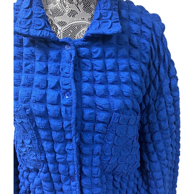 Coastal Modern Artsy BAILEY ROSE Bubble Knit Shirt LARGE Electric Blue Stretchy