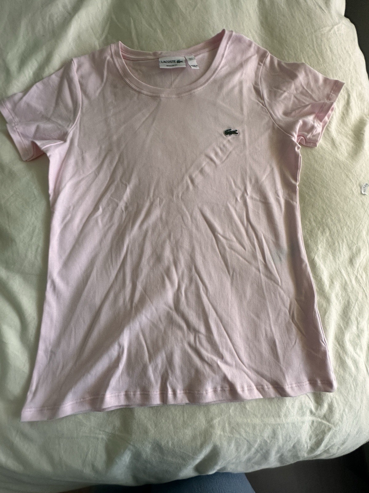 Lacoste Women Large Soft Pink T-shirt Embroidered Logo Short Sleeve Cotton