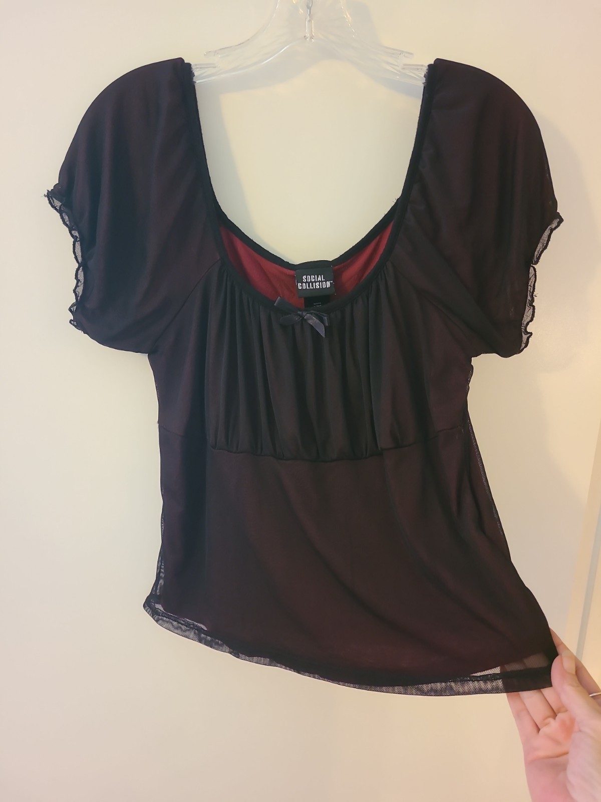Hot Topic Social Collision Red Black Mesh Babydoll Top 2XL whimsigoth Vampire