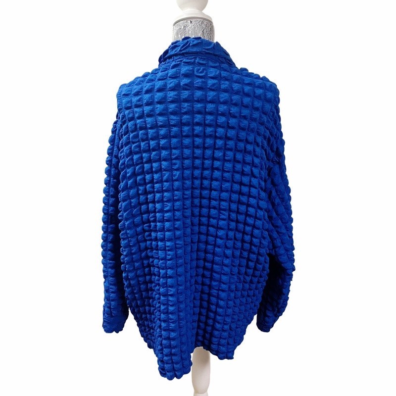 Coastal Modern Artsy BAILEY ROSE Bubble Knit Shirt LARGE Electric Blue Stretchy