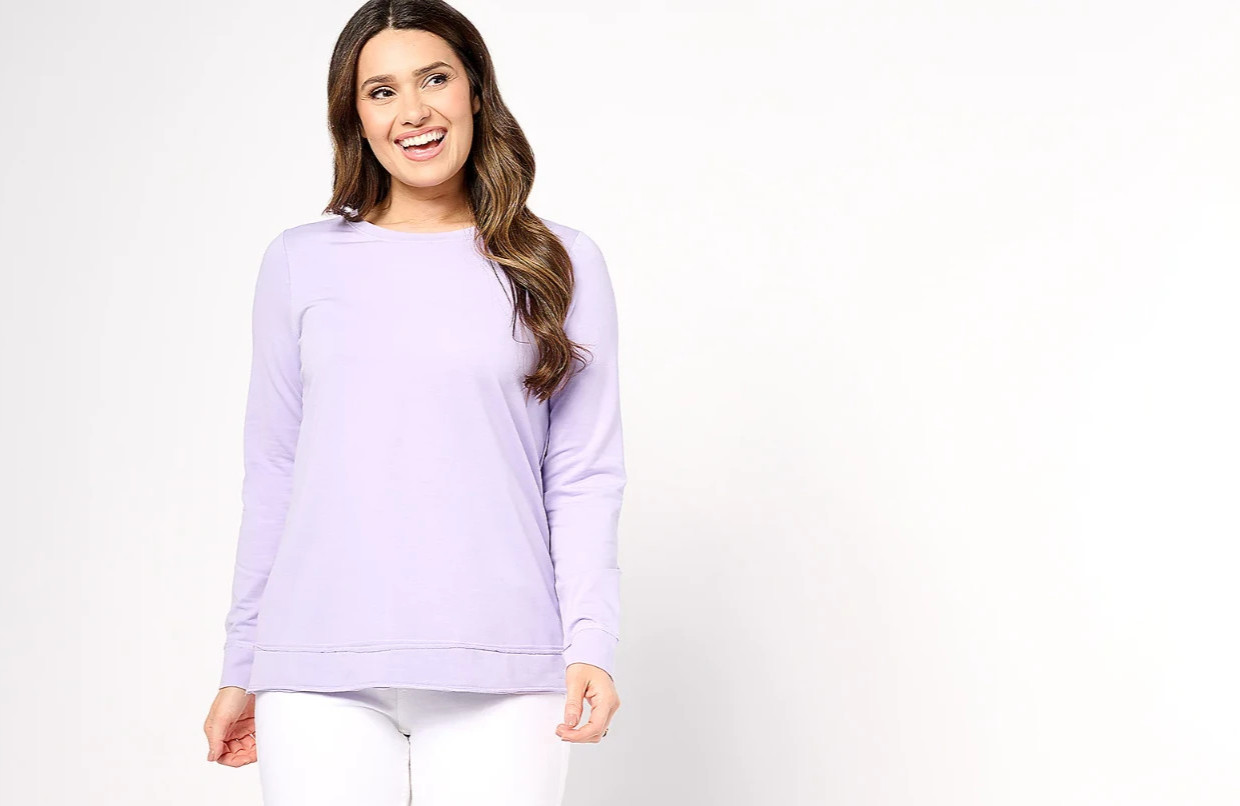 AnyBody Lounge Beach Wash Knit Top with Tulip Back BRIGHT LILAC Size M