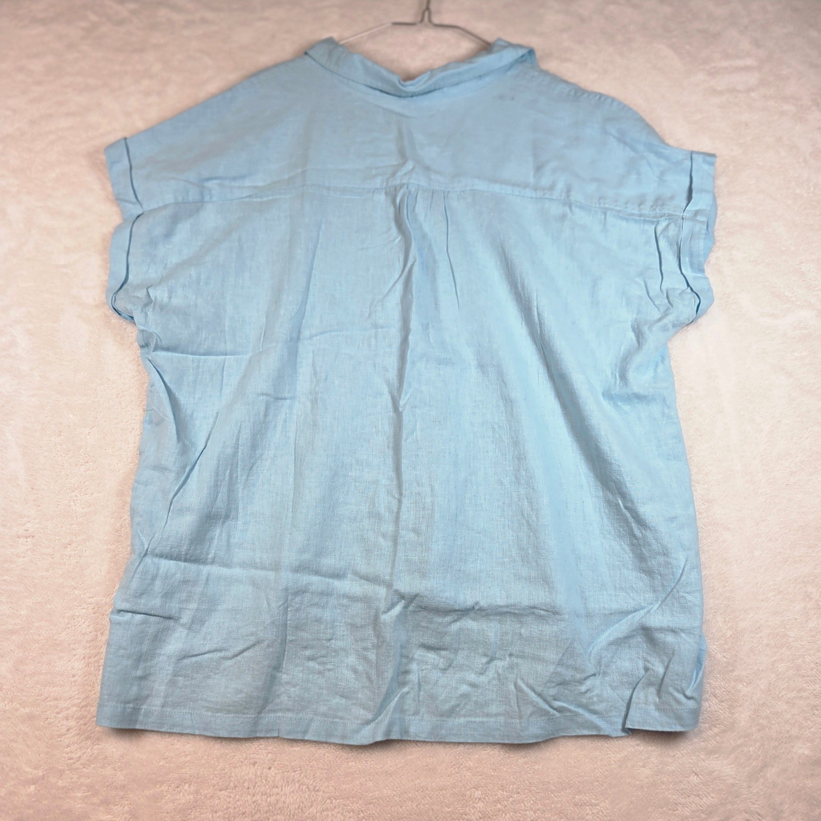 Orvis Womens XL Light Blue Linen Blend Short Sleeve Button Up Shirt 1758407 NEW
