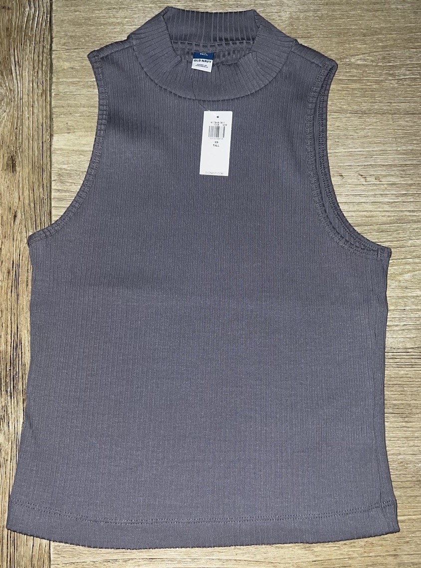 NWT Old Navy Women’s Ribbed Mock-Neck Rib-Knit Tank Top Size XS Tall Gray Purple