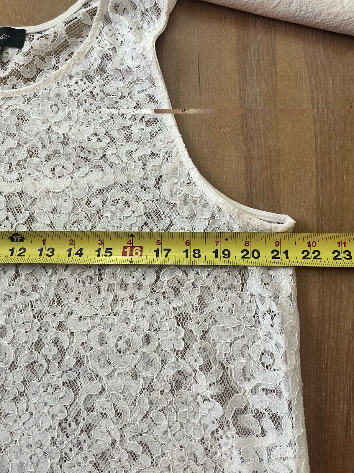 Karen Kane Women’s XL Lace Tank Top Off White Sheer Side Slits Eyelash Hem