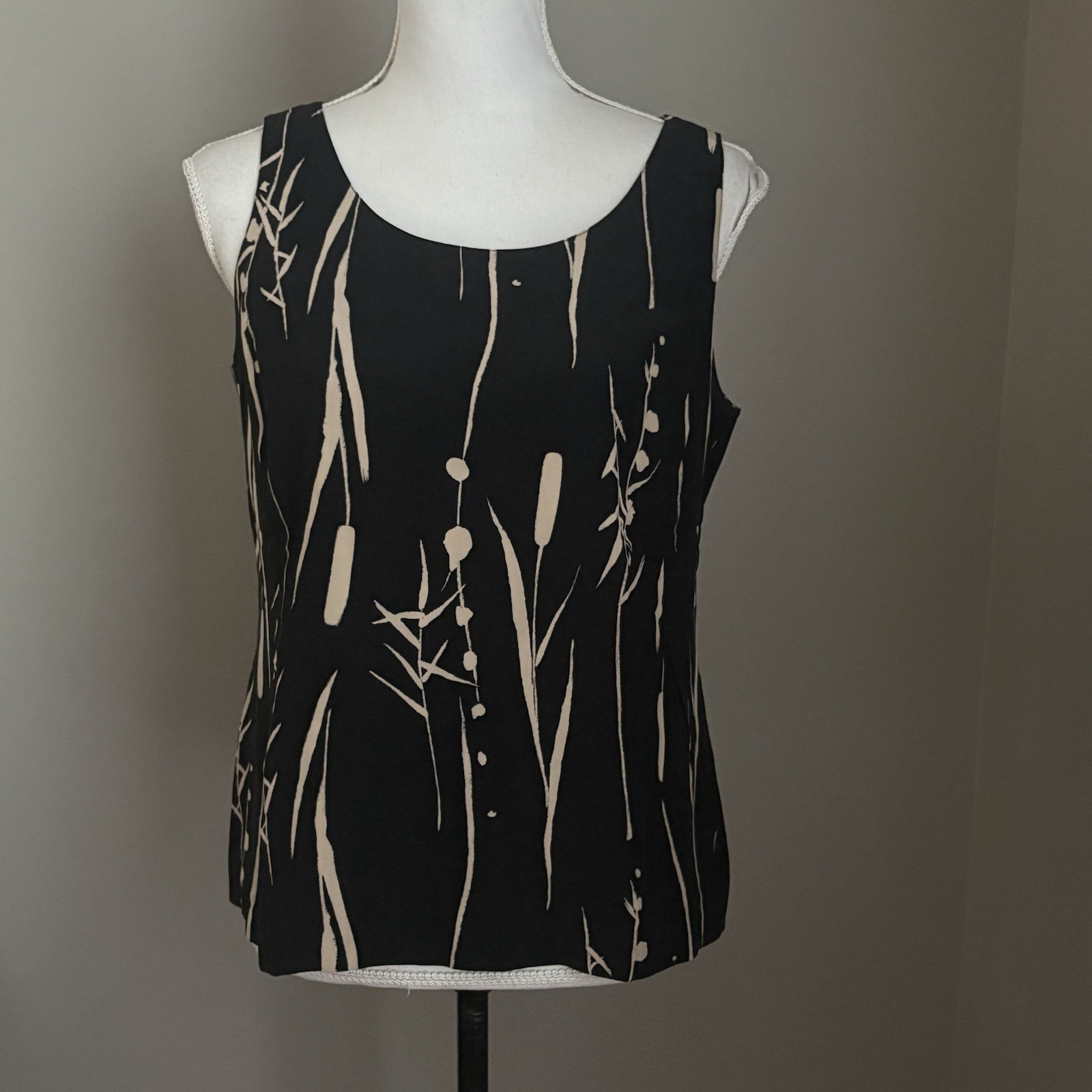 Liz Claiborne Reversible Silk Top Sleeveless Size 8 Black Tan Career Classy