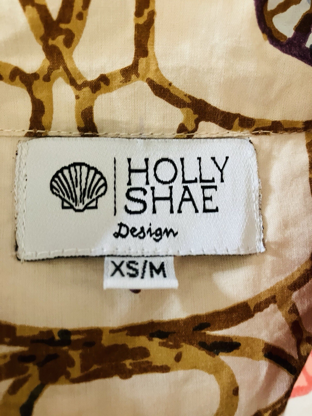 XS/M) HOLLY SHAE 100% Cotton Poplin Sea Shell Coquina Tunic Top Peach Blues XS/M