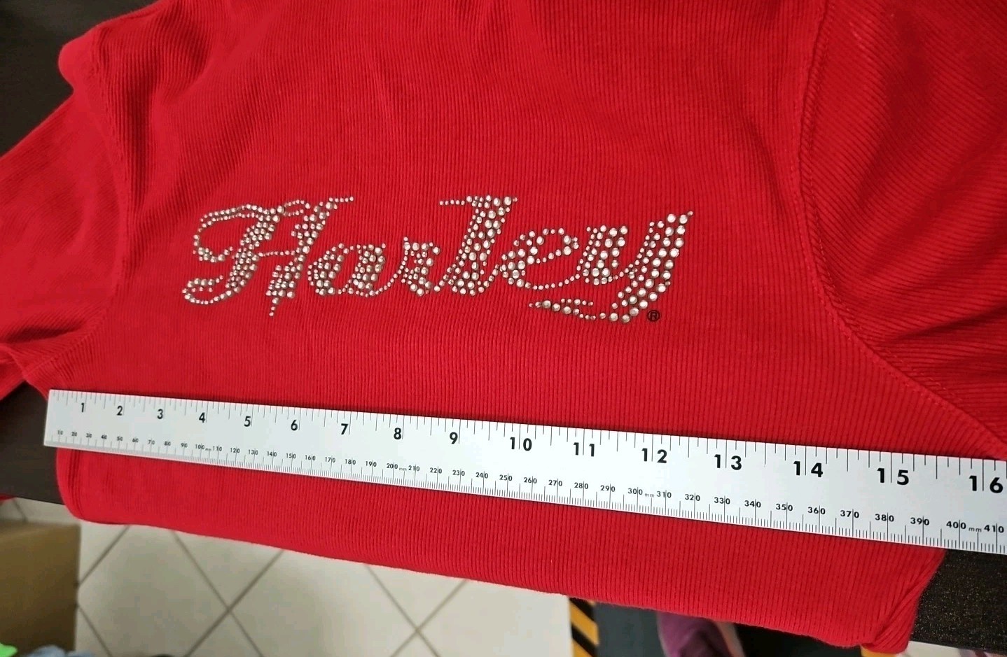 Harley Davidson Rhinestone Turtleneck Rib Long Sleeve Turtleneck Stretchy Red M