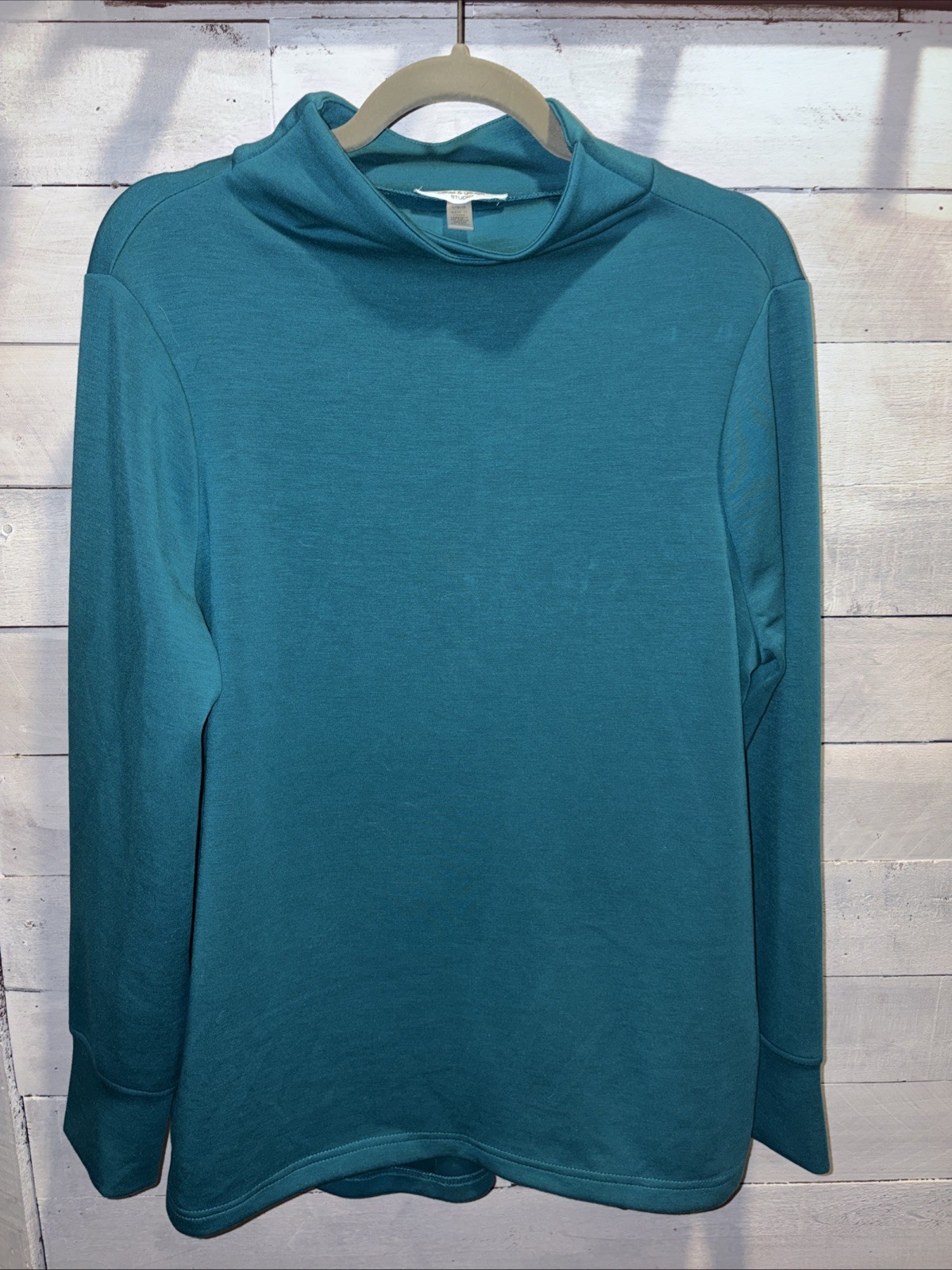 Cable & Gauge Studio Ladies Size L Teal Mock Turtleneck Medium Weight Long Sleev