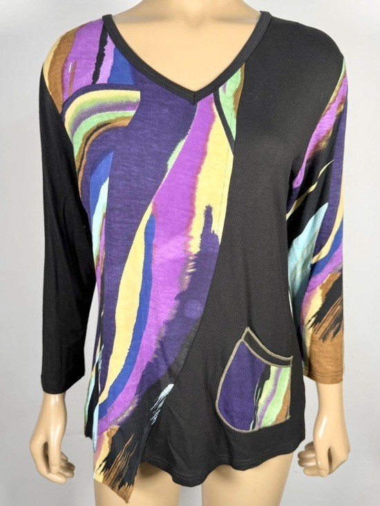 Parsley and Sage Women’s Size Petite Medium PM Asymmetrical Color-block Top