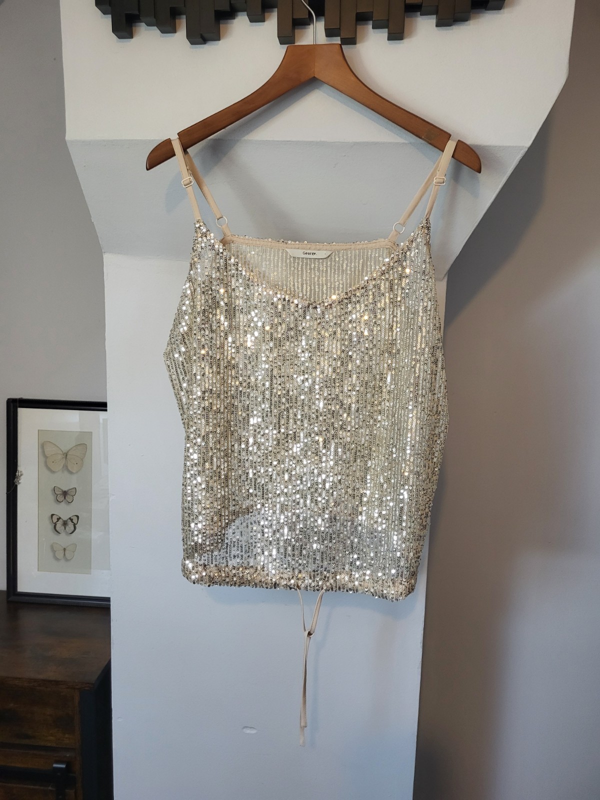 George Sequin Sheer Cami Vest Top Size 10 Gold Silver Festival Party Evening