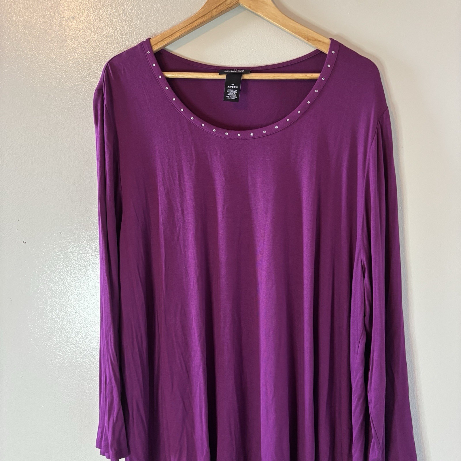 Any Wear By Catherines Tunic Top Purple Asymmetrical Blouse Sequins Sz 2X