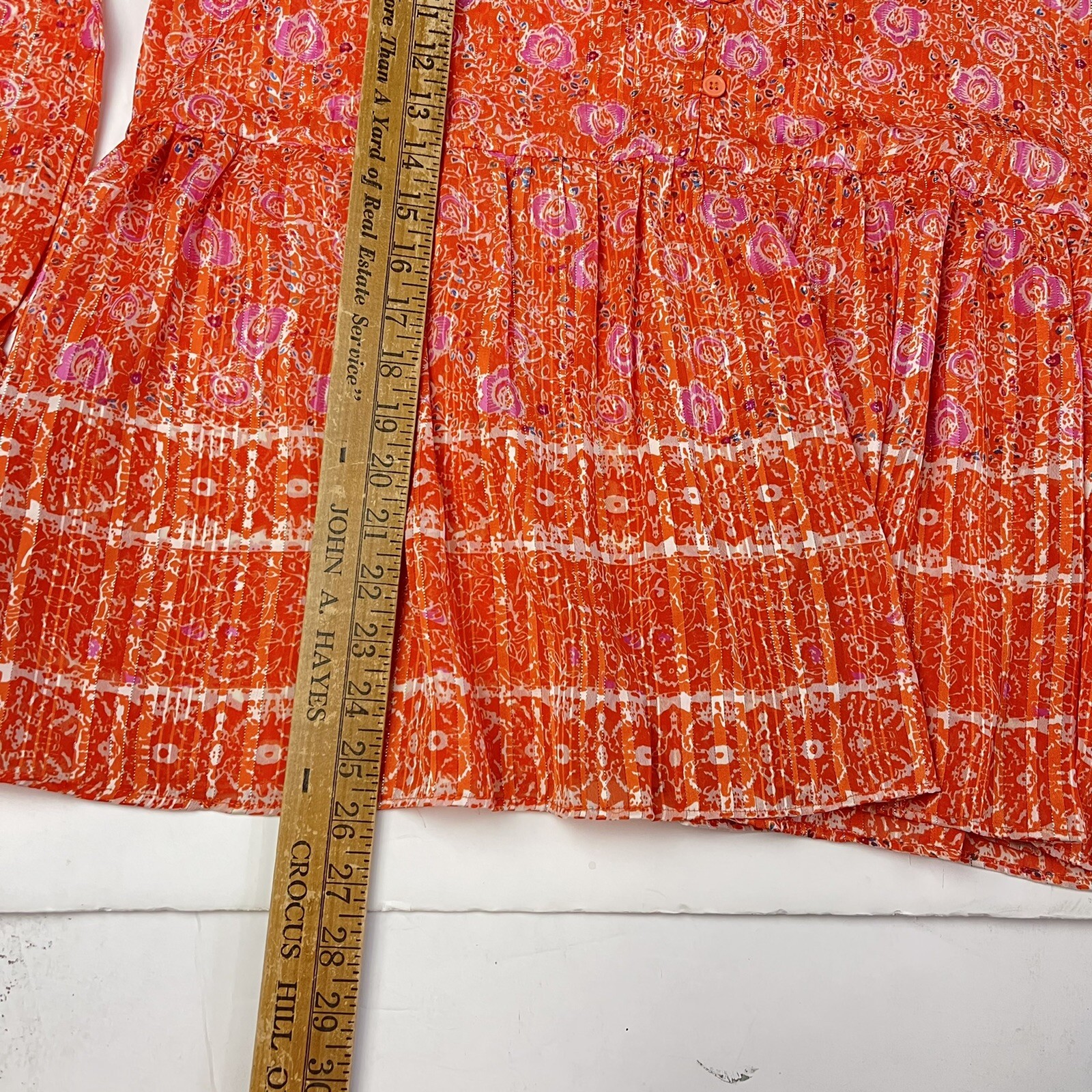 RD+Koko Orange Floral Peasant Blouse Top Long Sleeve Ruffle Hem Boho Style M NWT