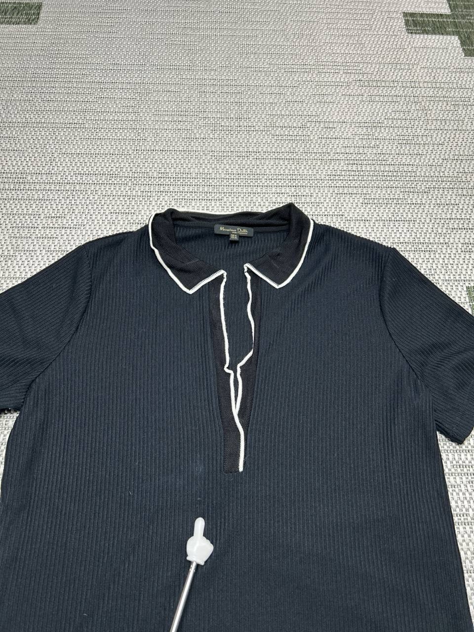 Massimo Dutti Shirt Womens Medium Black Ribbed Knit Blouse *