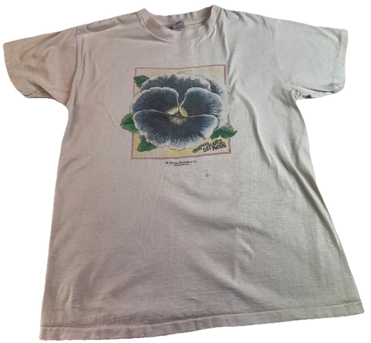 VTG Botanical Flower T-shirt Floral Pansies Heavy Cotton M Pink USA Made