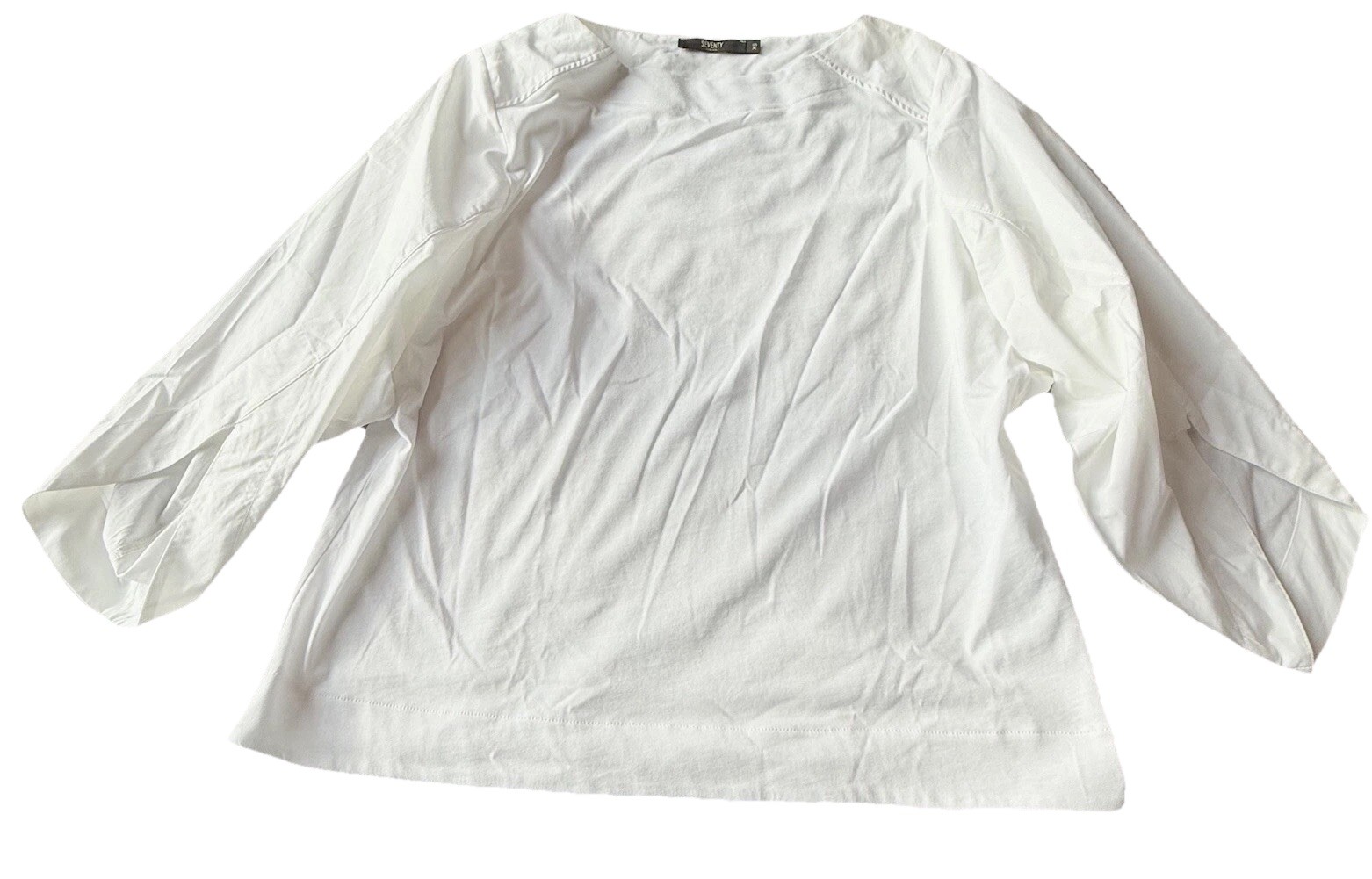 Seventy Venezia Womens Top Shirt XS 3/4 Sleeve White Pullover Collarless Cotton