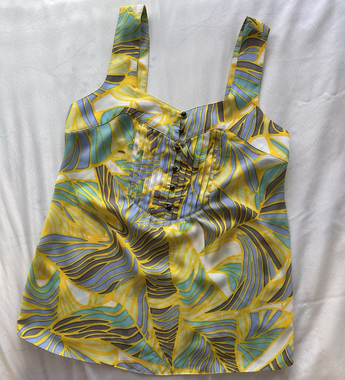 Banana Republic Women’s 0 Yellow Blue Pintuck Pleated Tank Top Blouse