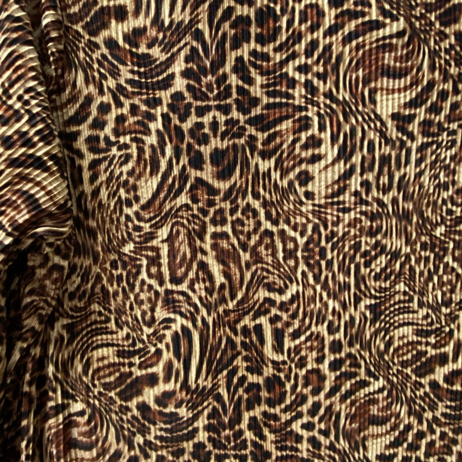 Inner Circle Leopard Print Top Woman’s 1x, 3x Button Up Accordion Pleated Brown
