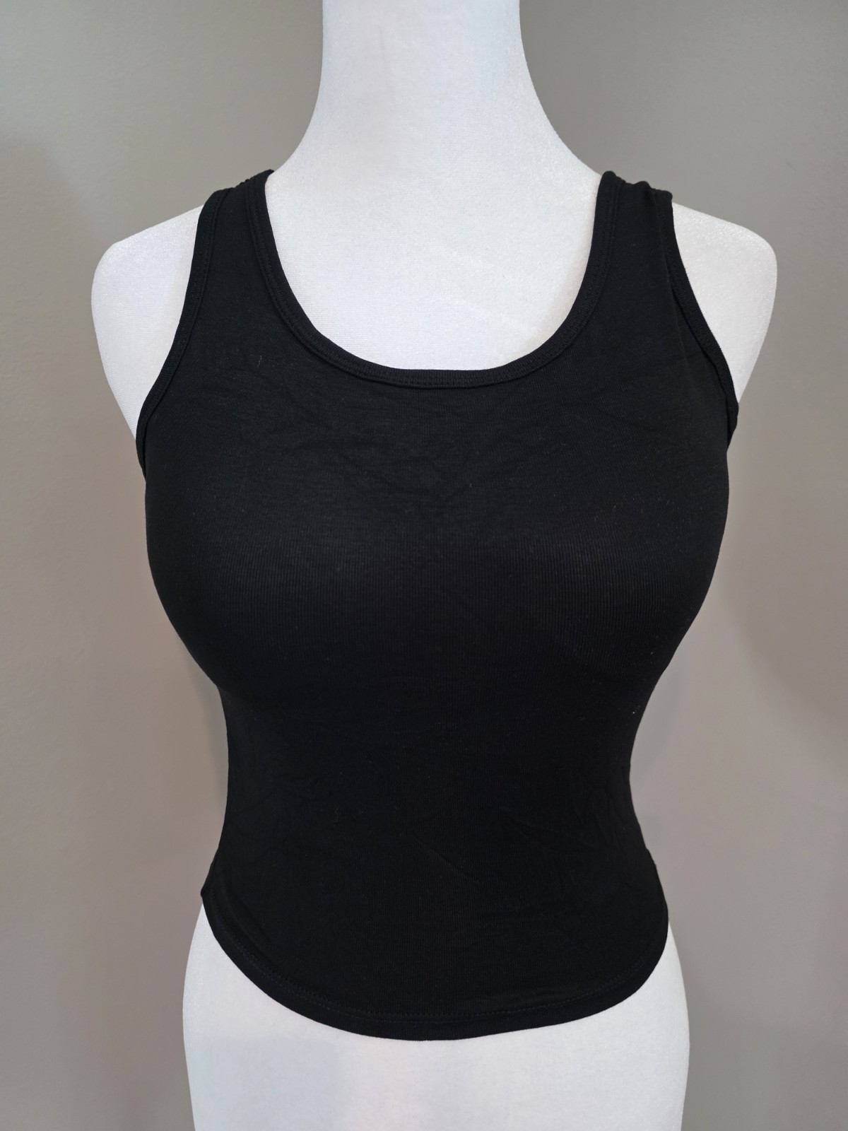 Brand New Black Tank Top With Built In Bra And Ribbon Detail, S/M