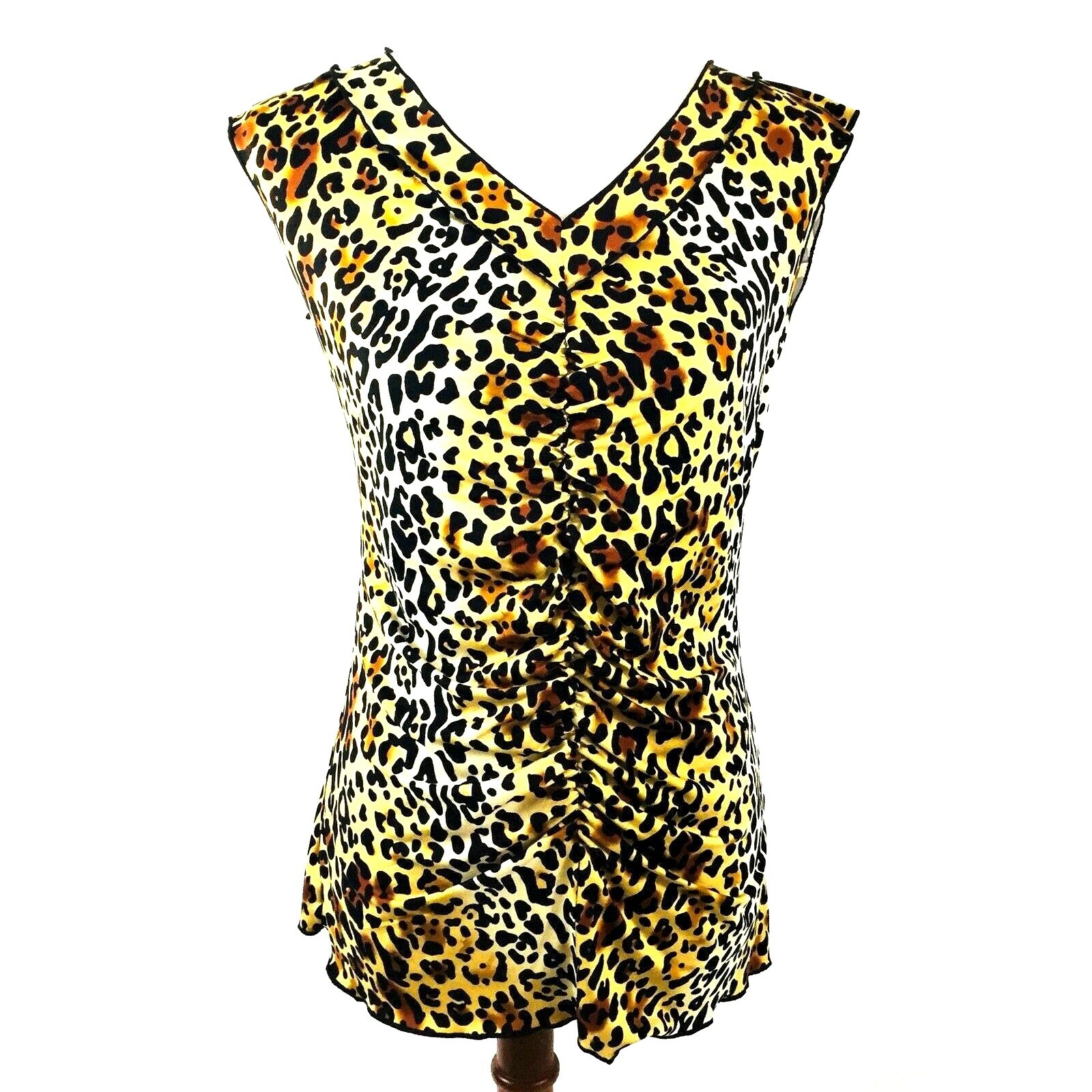 Animal Print Sleeveless Top Size Small Ruched Front V Neck Essentials by Milano