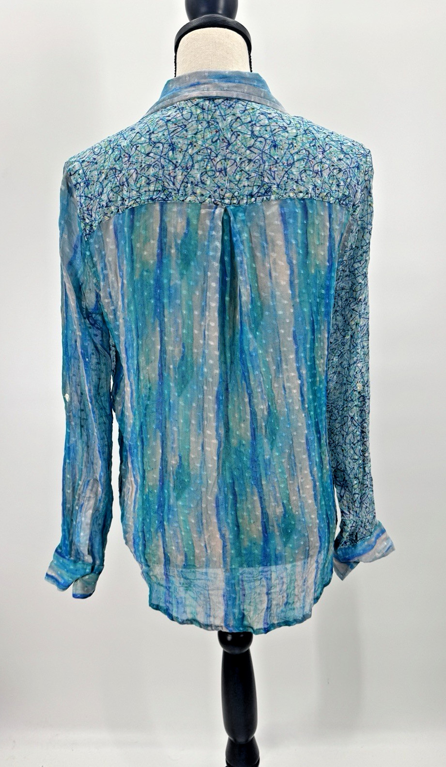 Nordstroms APNY Sheer Silk Top Medium Button Up Watercolor Wearable Art to Wear
