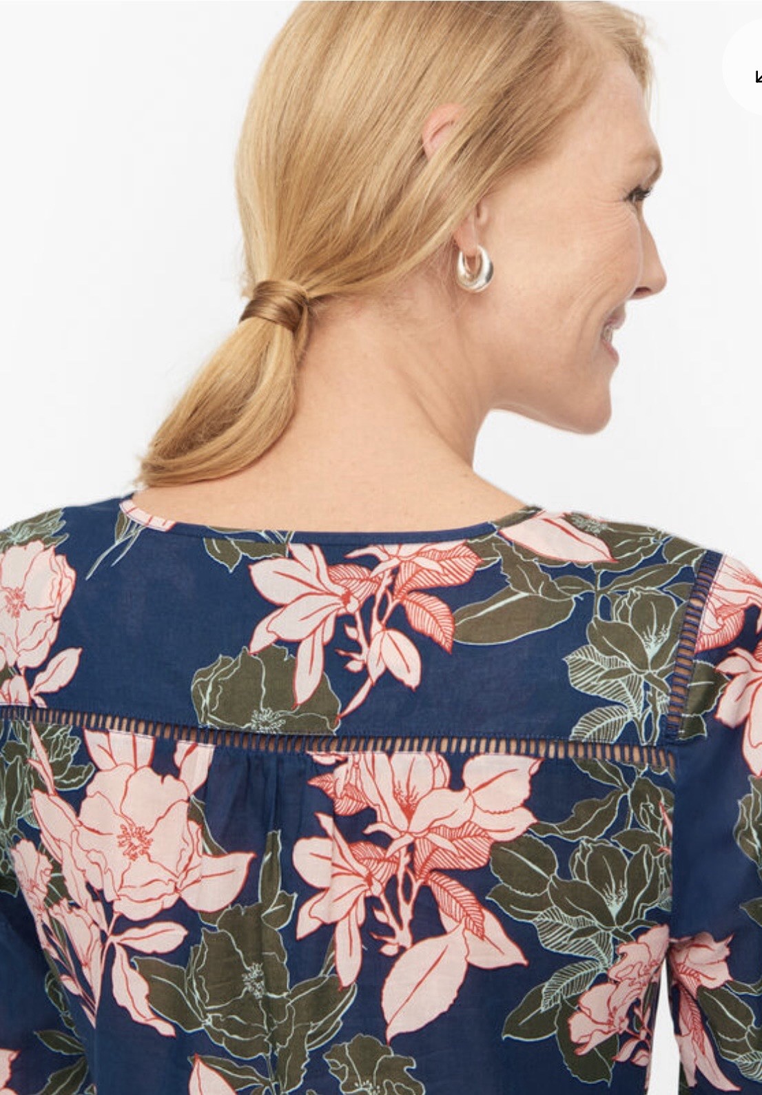 Talbots Floral Long Sleeve Cotton Popover Top Coastal Resort Women’s Size Large