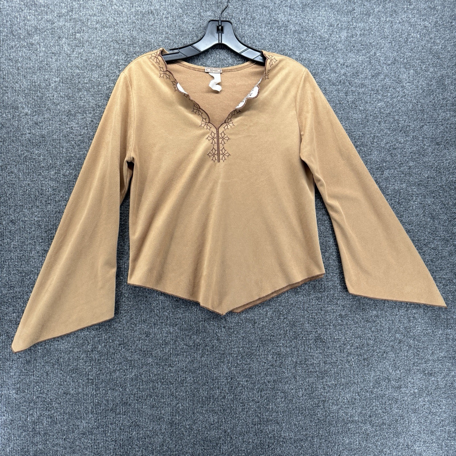Reference Top Womens M Tan Suede V-Neck Flare Sleeve Western Ranch Casual Hippie