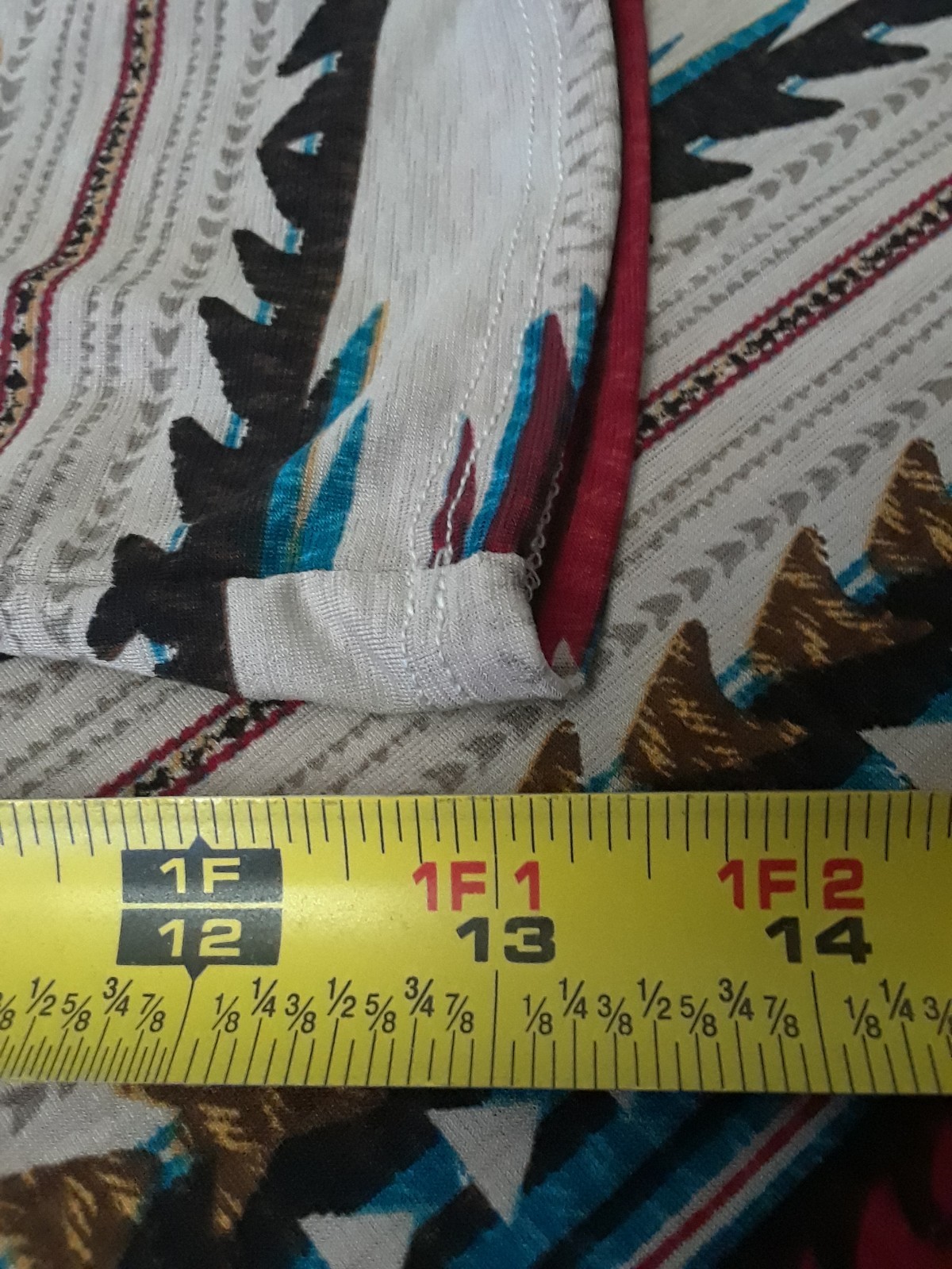 High Low Indian Theme V-Neck Quarter Sleeve Woman Size M Top NEW