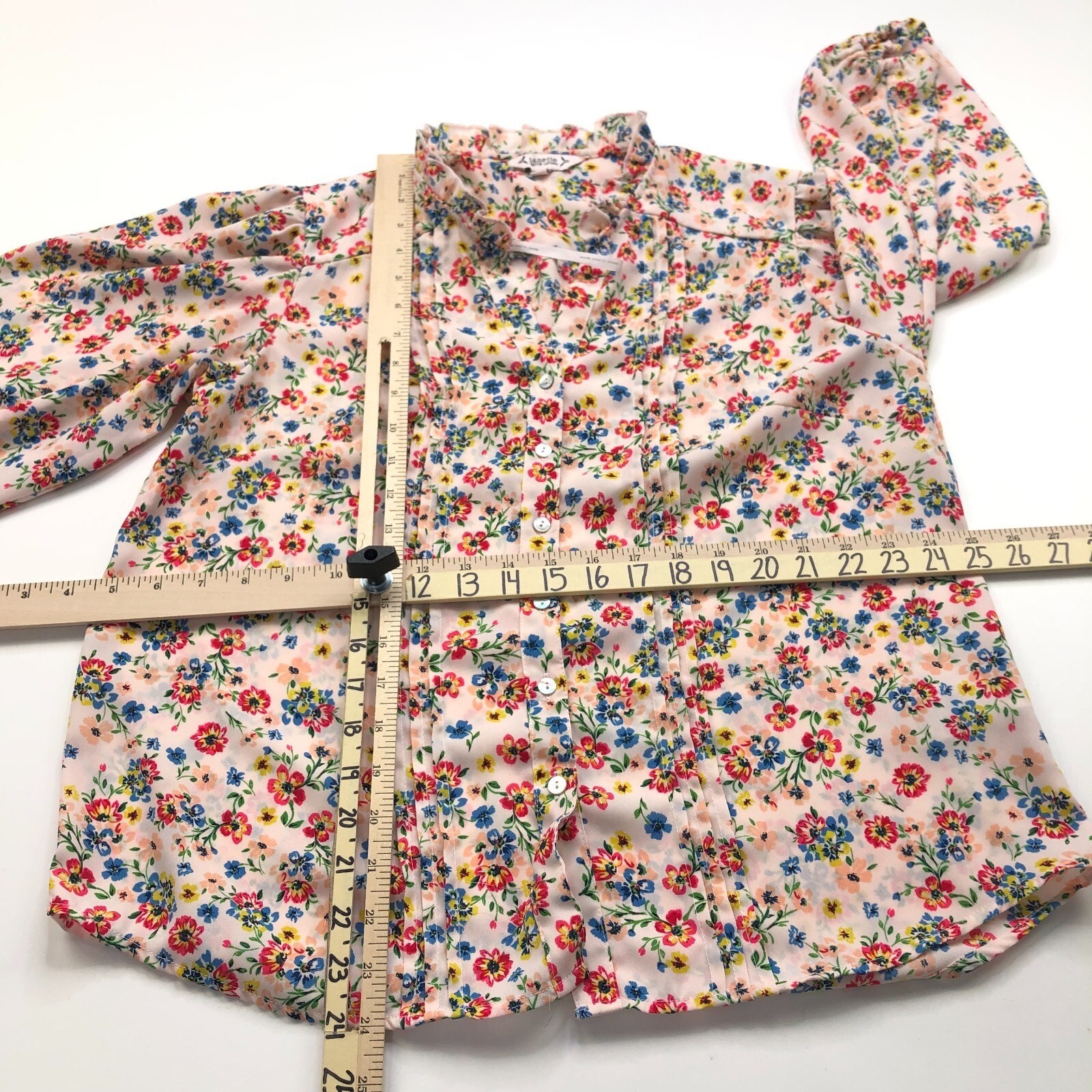 Nanette Lepore M Peasant Smock Floral All Over Print Button Pleated Bishop Top