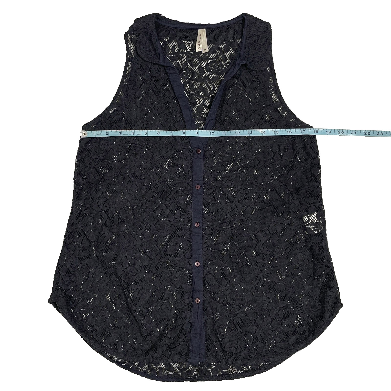 Roper Western Shirt Top Sz M Sleeveless Black Lace Sheer Rose Cowgirl Feminine