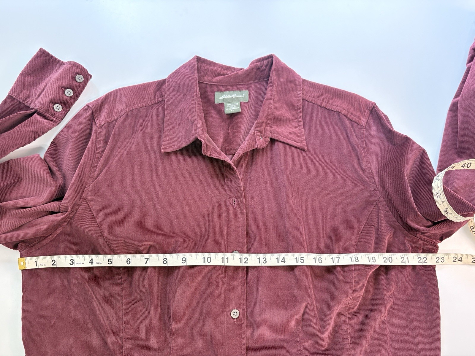 Eddie Bauer Women’s Corduroy Blouse Sz XL Maroon Red Casual Comfort Classic