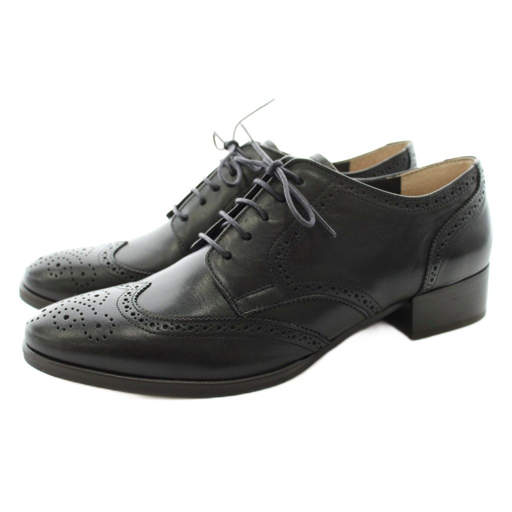 Margaret Howell Leather Laceup Wingtip Shoes Black 24cm Ladies Good (Ages 14+)