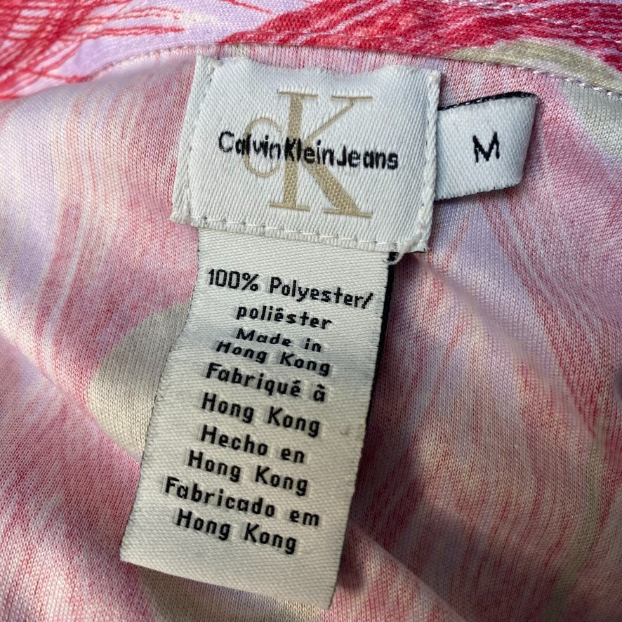 Vintage Calvin Klein Pink Peacock Print Tie Cuff Button-Up Blouse Women’s Size M