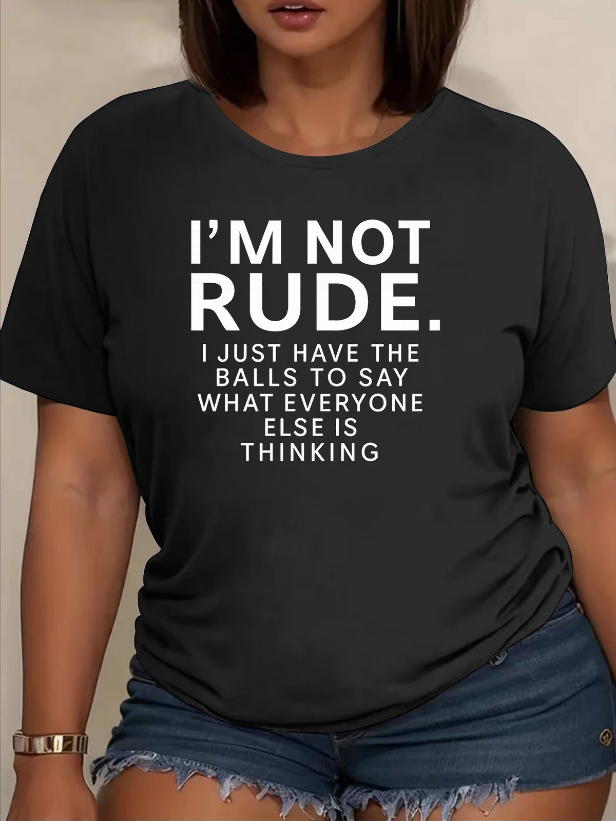 “I’m NOT RUDE” Printed T-shirts, Women’s Round-neck Tops Summer Ladies’ Tee ↗