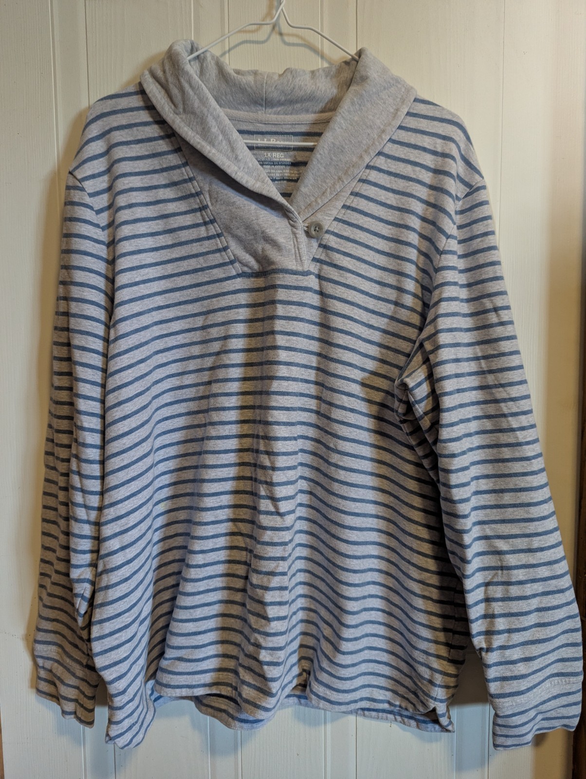 L.L. Bean Gray Blue Striped Collared Knit Top Women’s Plus 1X Long Sleeve Shawl