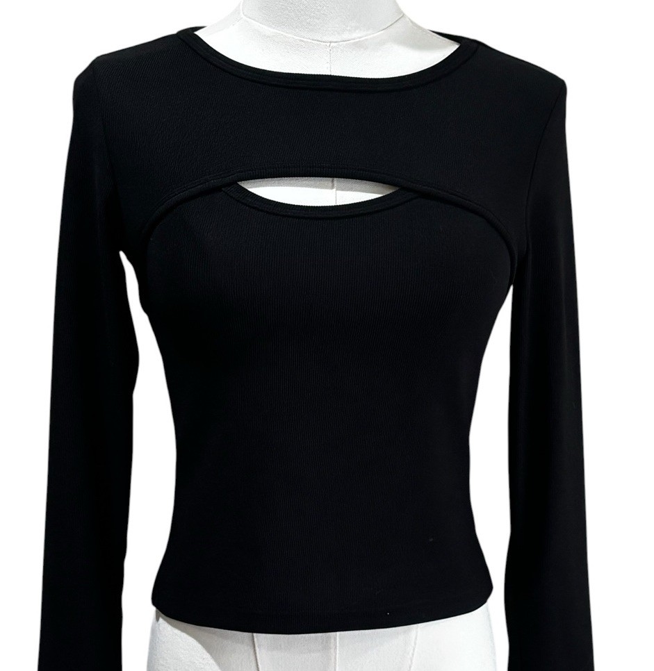 Womens Move Theology solid black workout yoga top size S long sleeved stretch