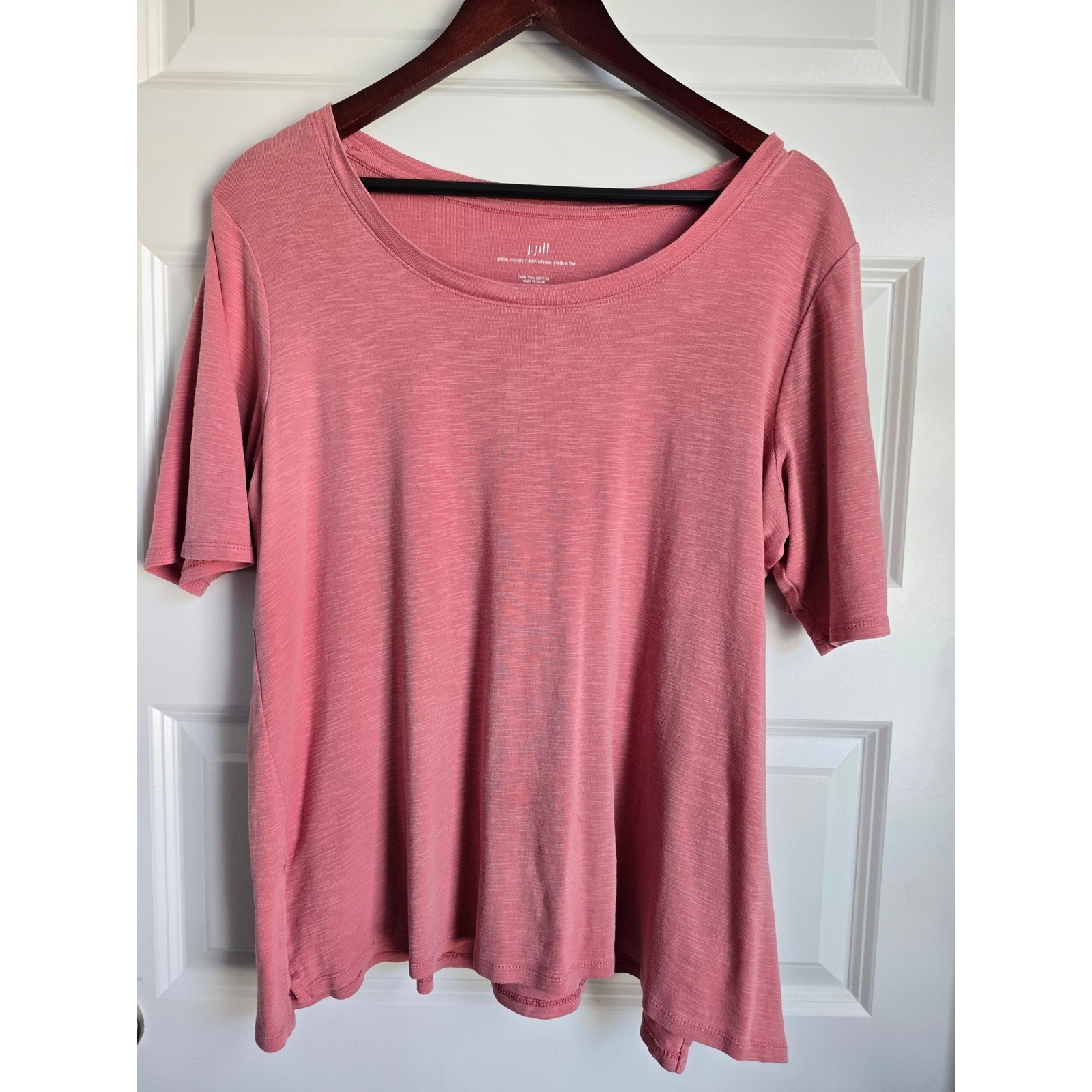 J. Jill Pima Cotton Scoop Neck Elbow Sleeve Tee Rose Pink Slub Knit Top Large