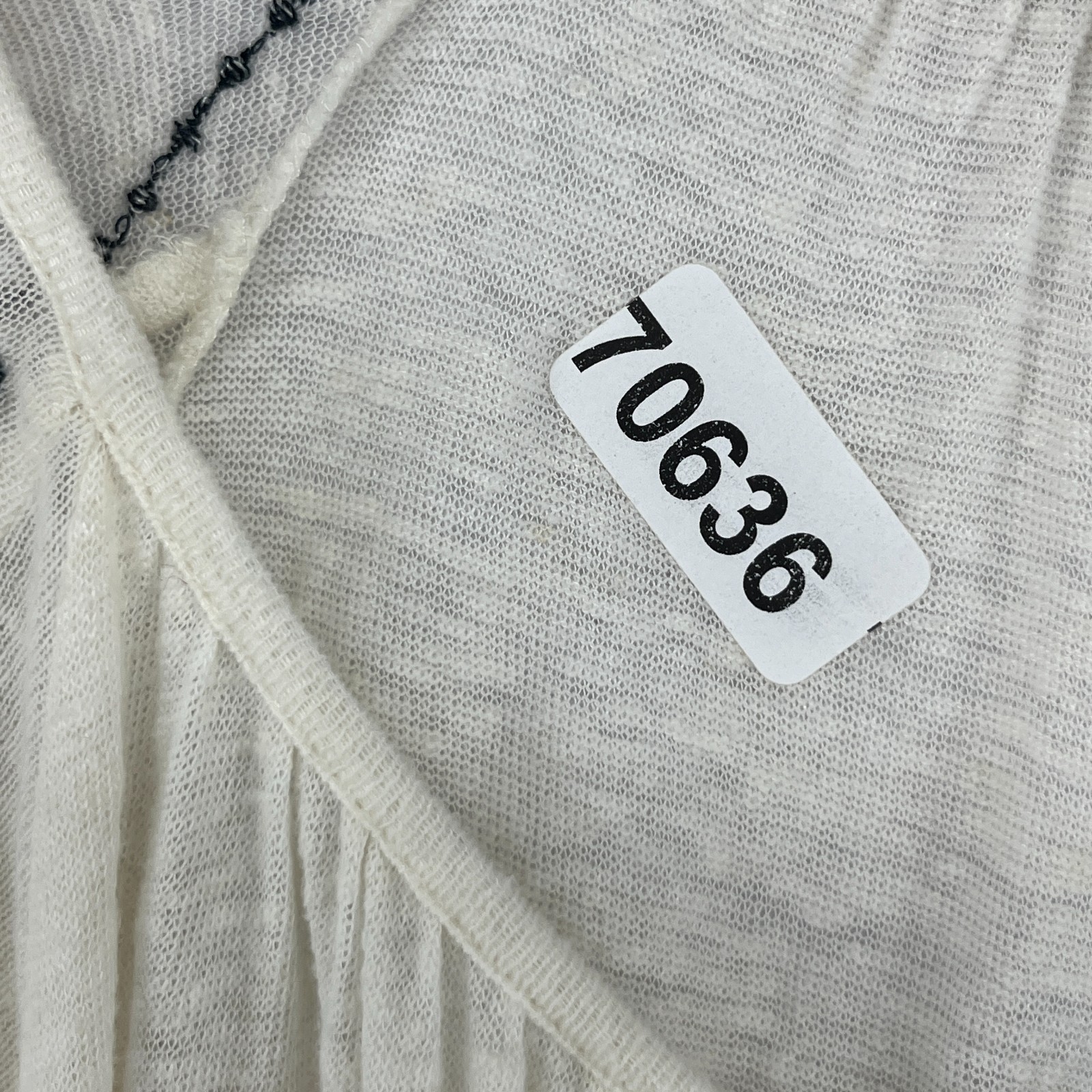LUCKY BRAND Top 1X Plus Boho Peasant Tunic Tassel Tie Slub Linen Blend Off White