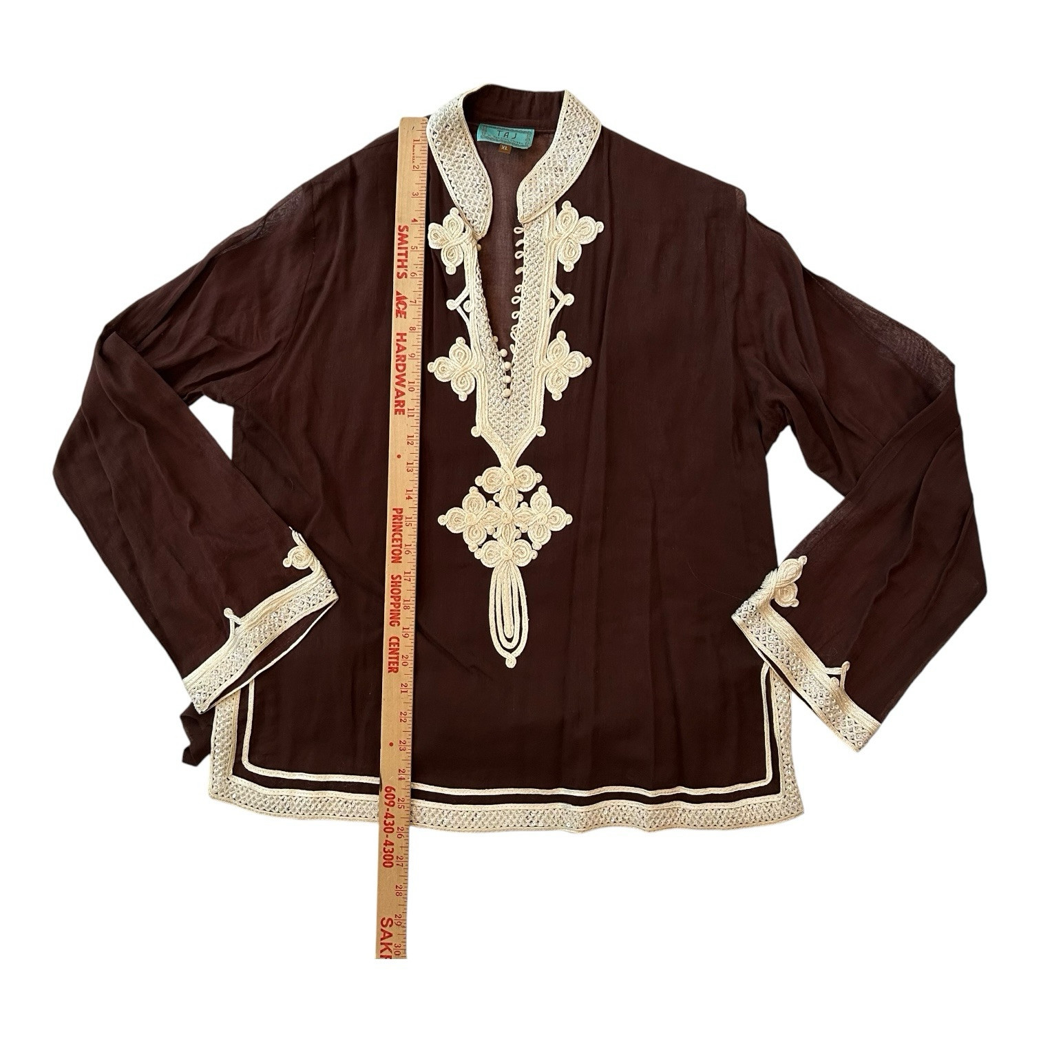 TAJ By Sabrina Crippa Tunic Top Cover Up X-Large Embroidered Brown Sequins $399