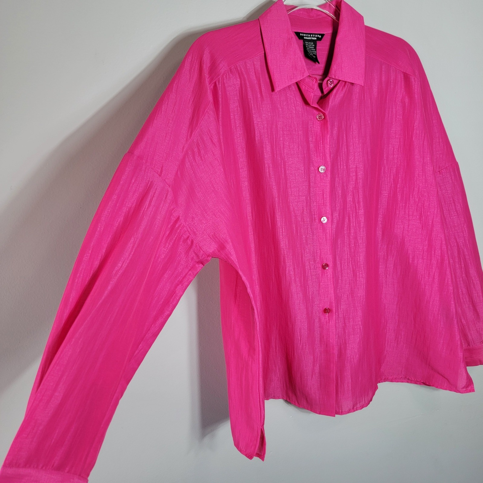 Doncaster Collection Hot Pink Button Down Shirt Oversized Womens 14W